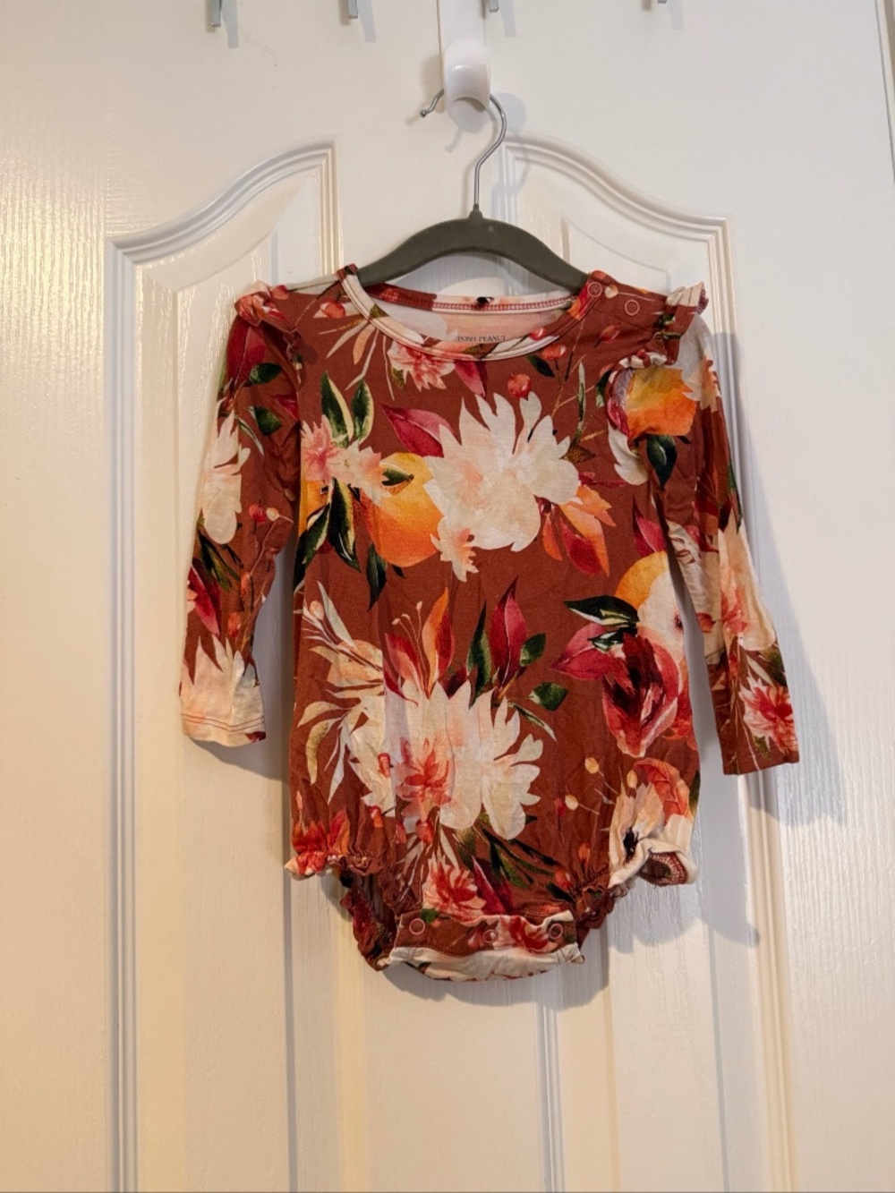 Posh Peanut Fall Floral Ruffle Long Sleeve Bubble Romper